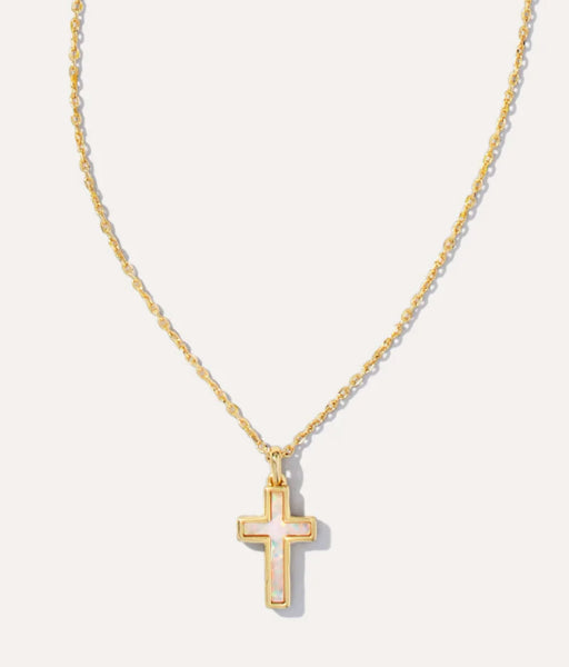 Cross Pendant White Opal Necklace