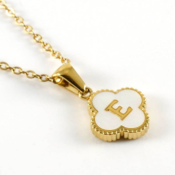 Clover Shell Initial Charm Necklace