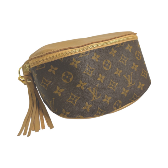 Britt Belt Bag in Black Leather | Upcycled LV Full Front