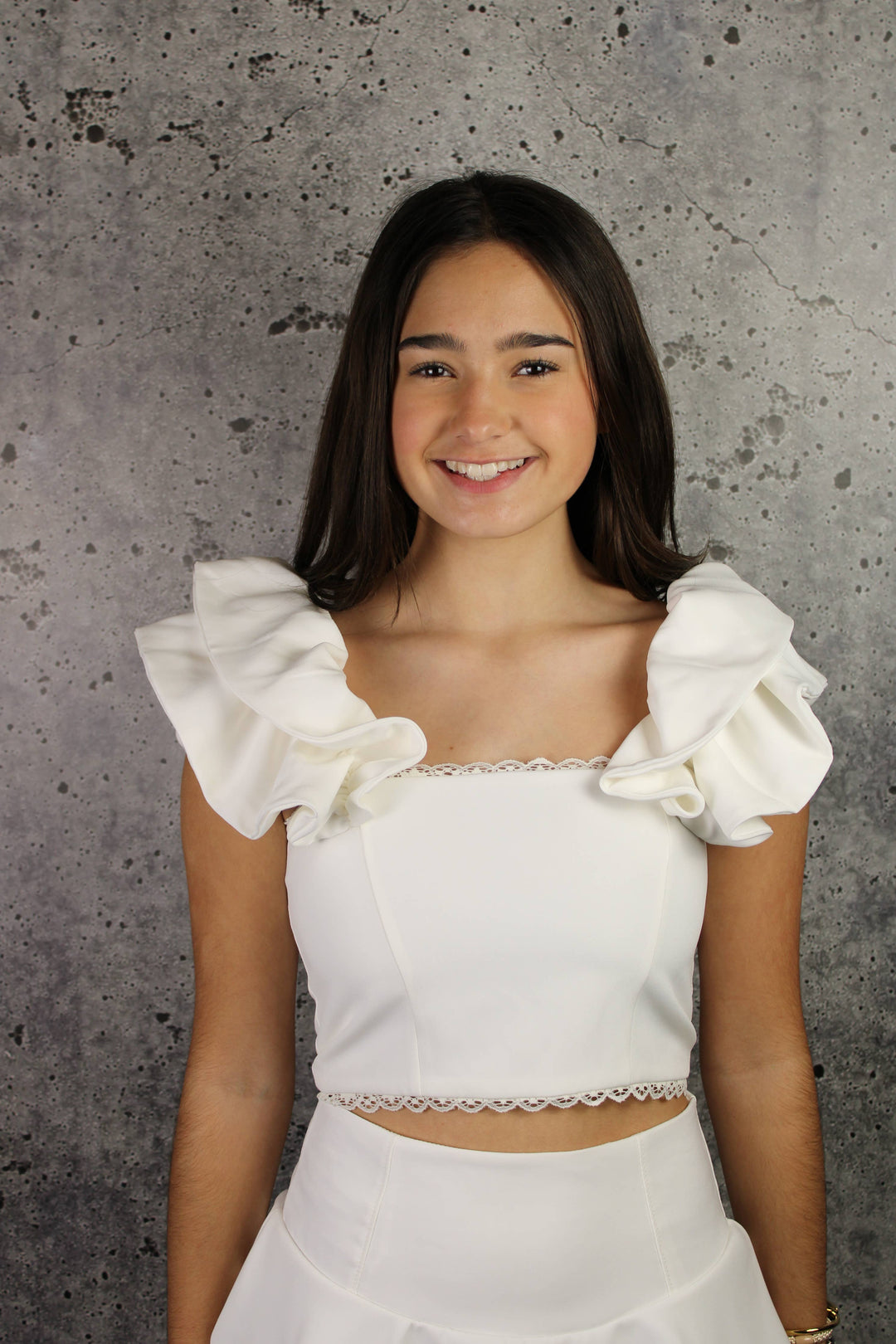 White Double Ruffle Strap Top