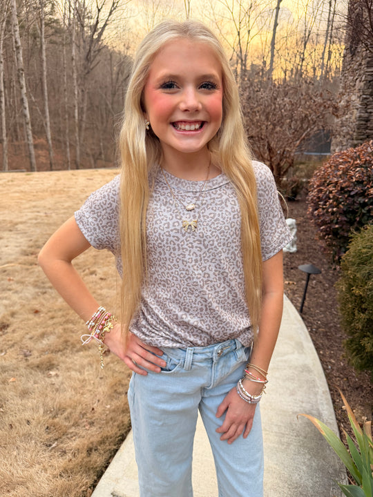 Distressed Animal Print Top w Crossed Back Tween Girls
