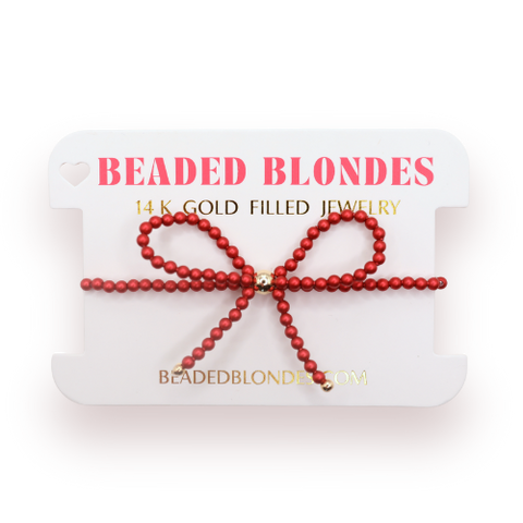 Red Pearl Beaded Bow Bracelet