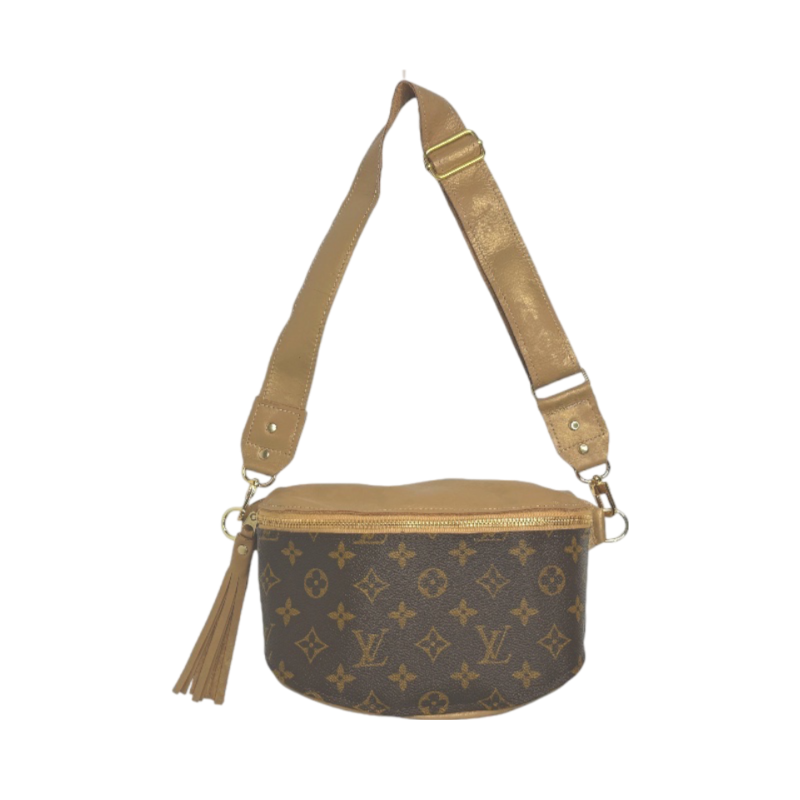 Britt Belt Bag in Black Leather | Upcycled LV Full Front