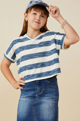 Heathered Stripe V Neck Top