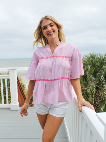 Simply Southern Pink Trim Blouse