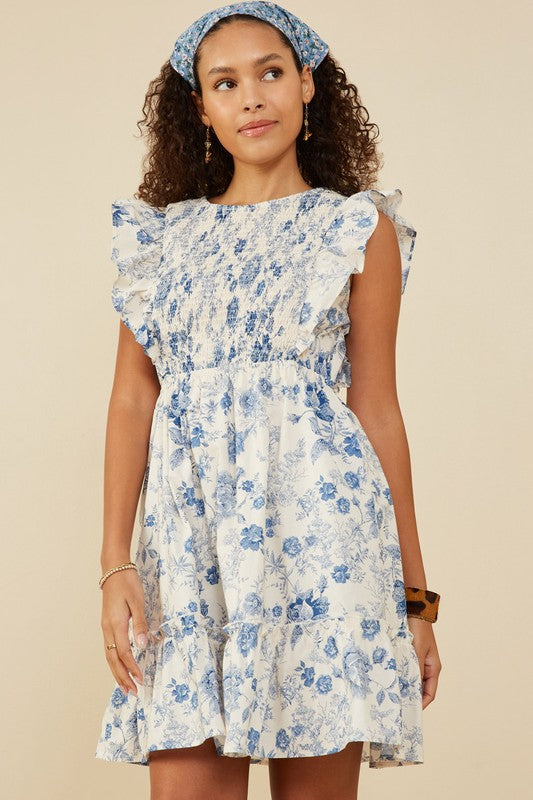 Antique Floral &amp; Ruffle Dress
