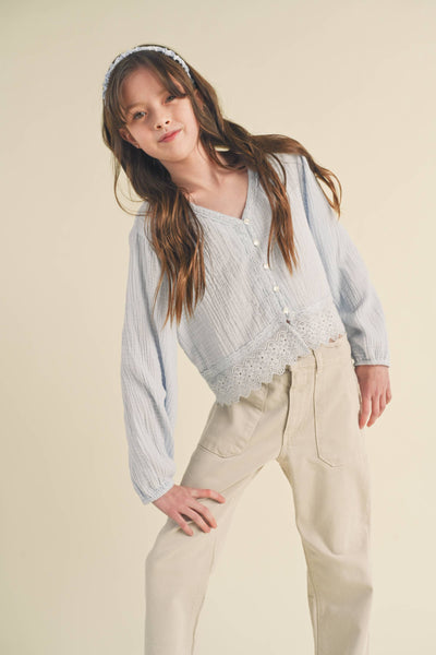 Button Down Lace Trim Top