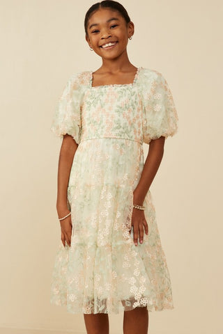 Floral Mesh Tiered Dress