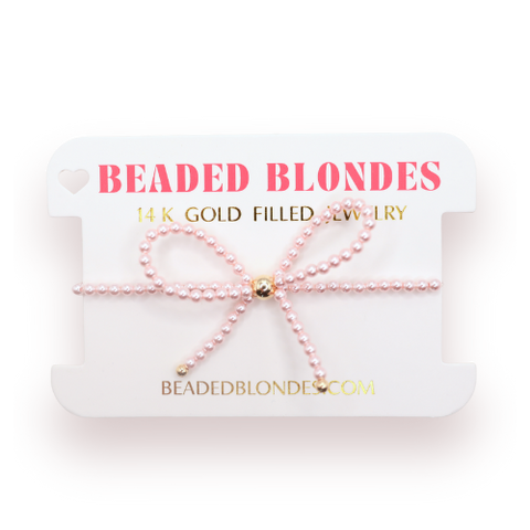 Pink Pearl Beaded Bow Bracelet