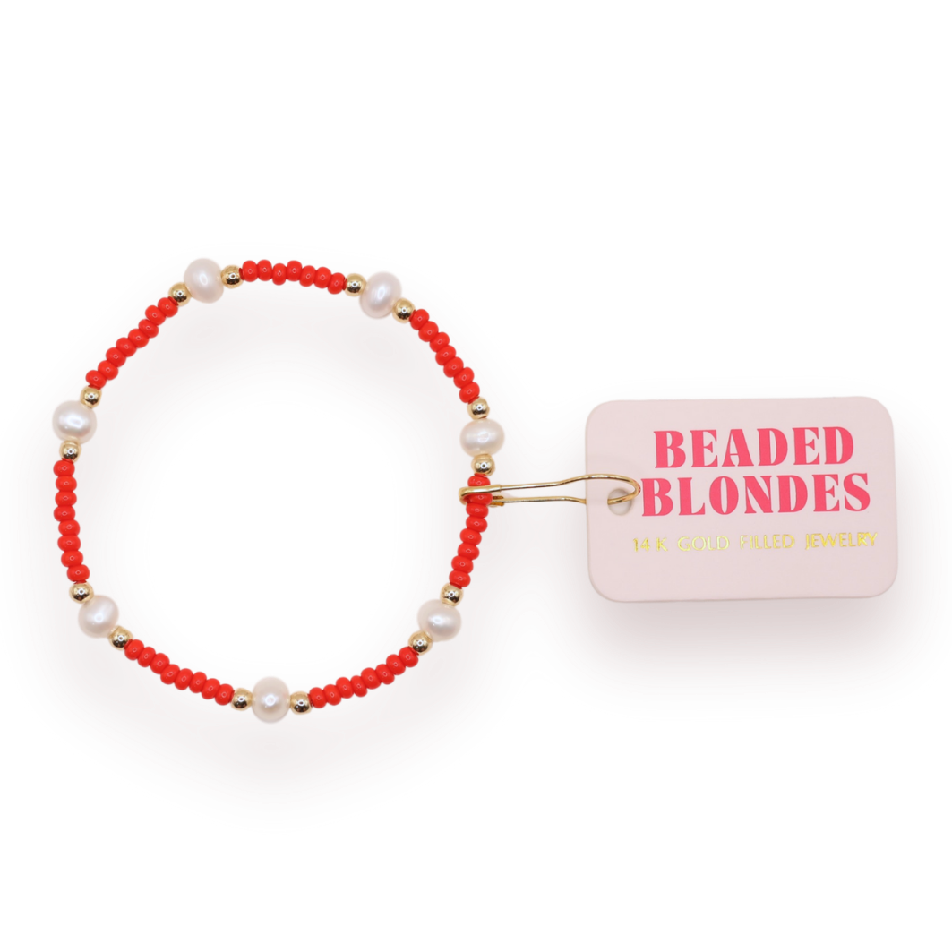 Beaded Blondes Bright Red Pearl Bracelet