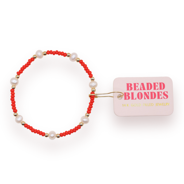 Beaded Blondes Bright Red Pearl Bracelet