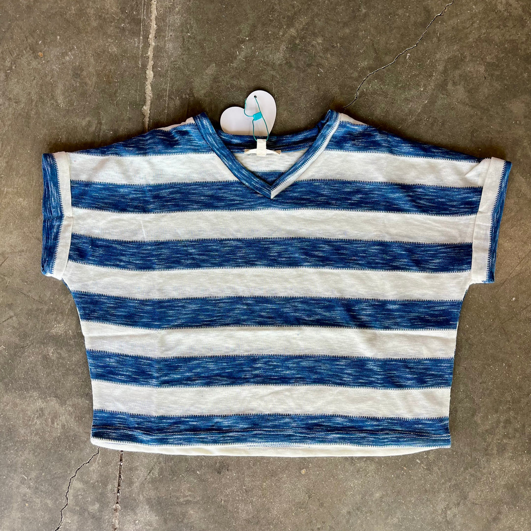 Heathered Stripe V Neck Top