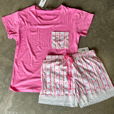 Simply Southern Floral Bow PJ Shirt Set