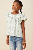 Botanical Embroidered Ruffle Top