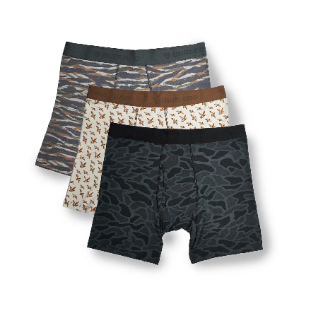 Burlebo Boxer Briefs - (3 pack) Black Camo, Mallards Flying In, &amp; Tiger Stripe Camo Wetland