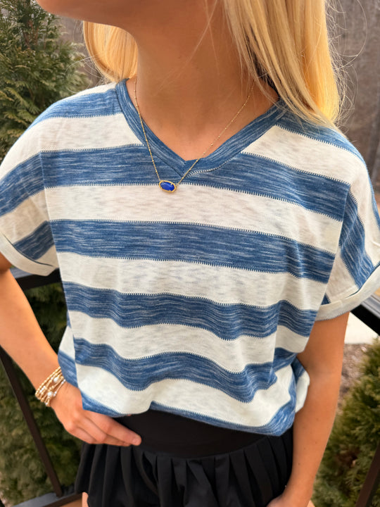 Heathered Stripe V Neck Top