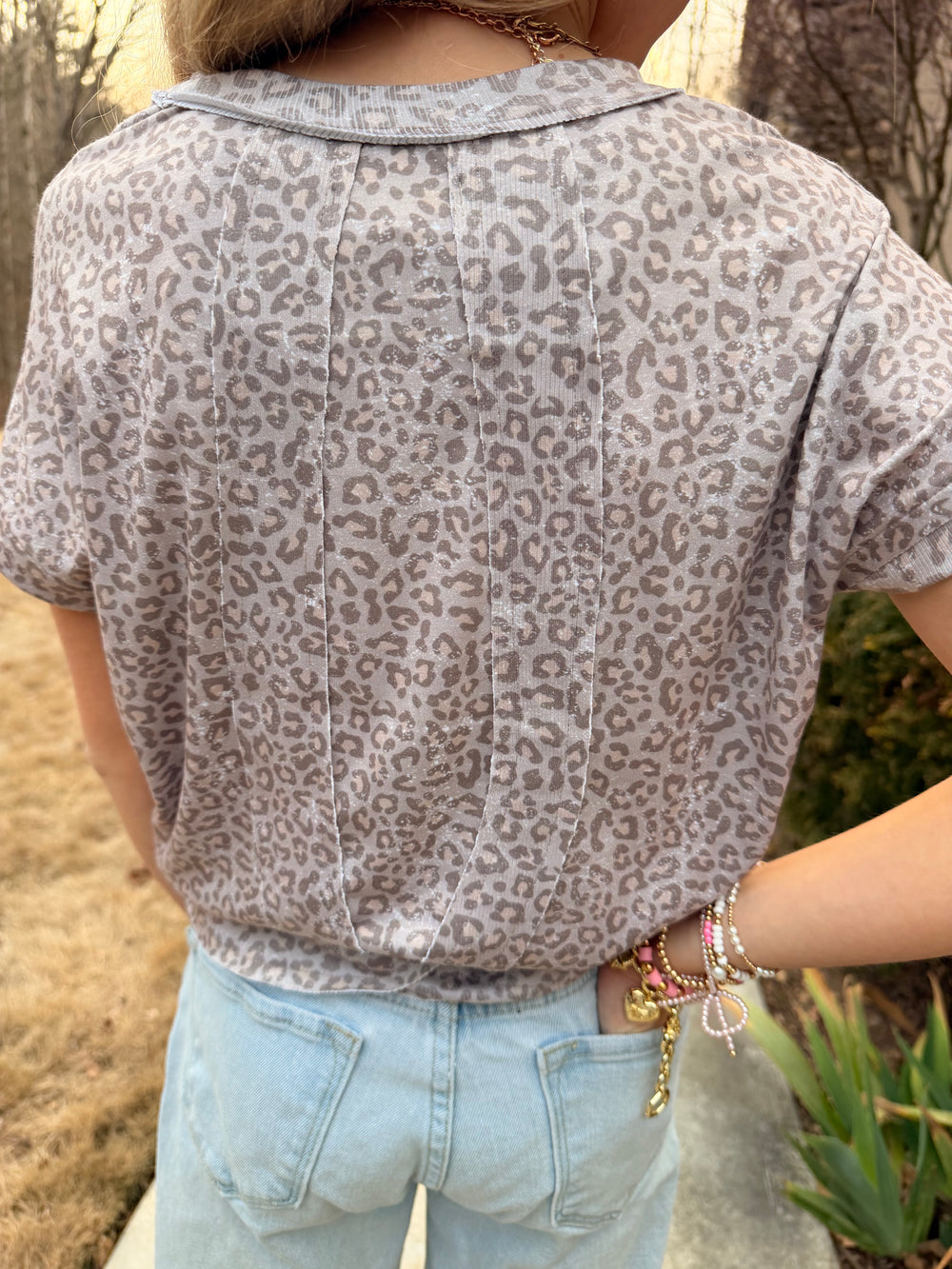 Distressed Animal Print Top w Crossed Back Tween Girls