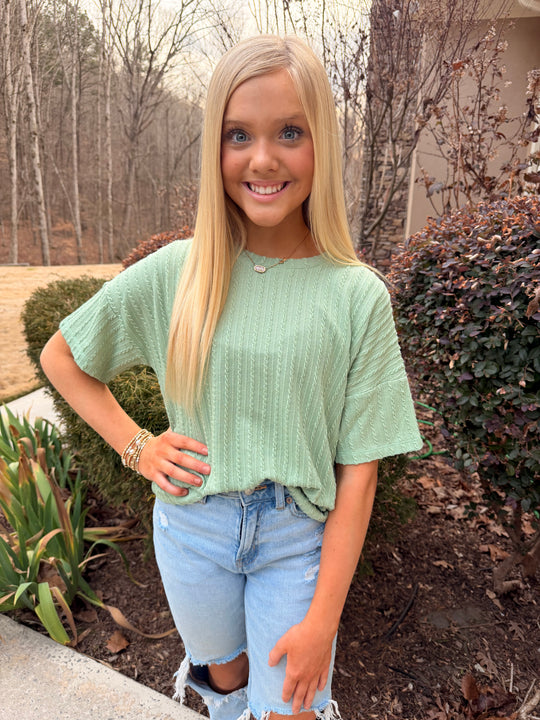 Sage Cable Knit Top