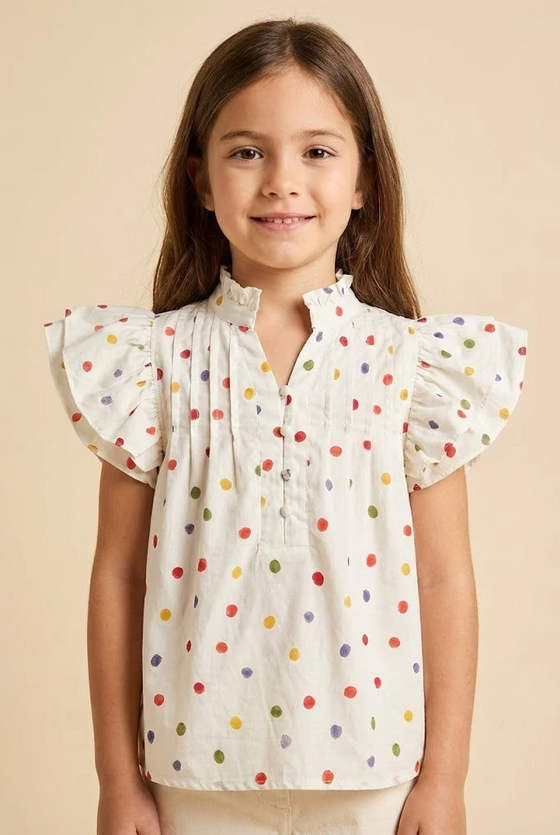 Polka Dot Pleated Top