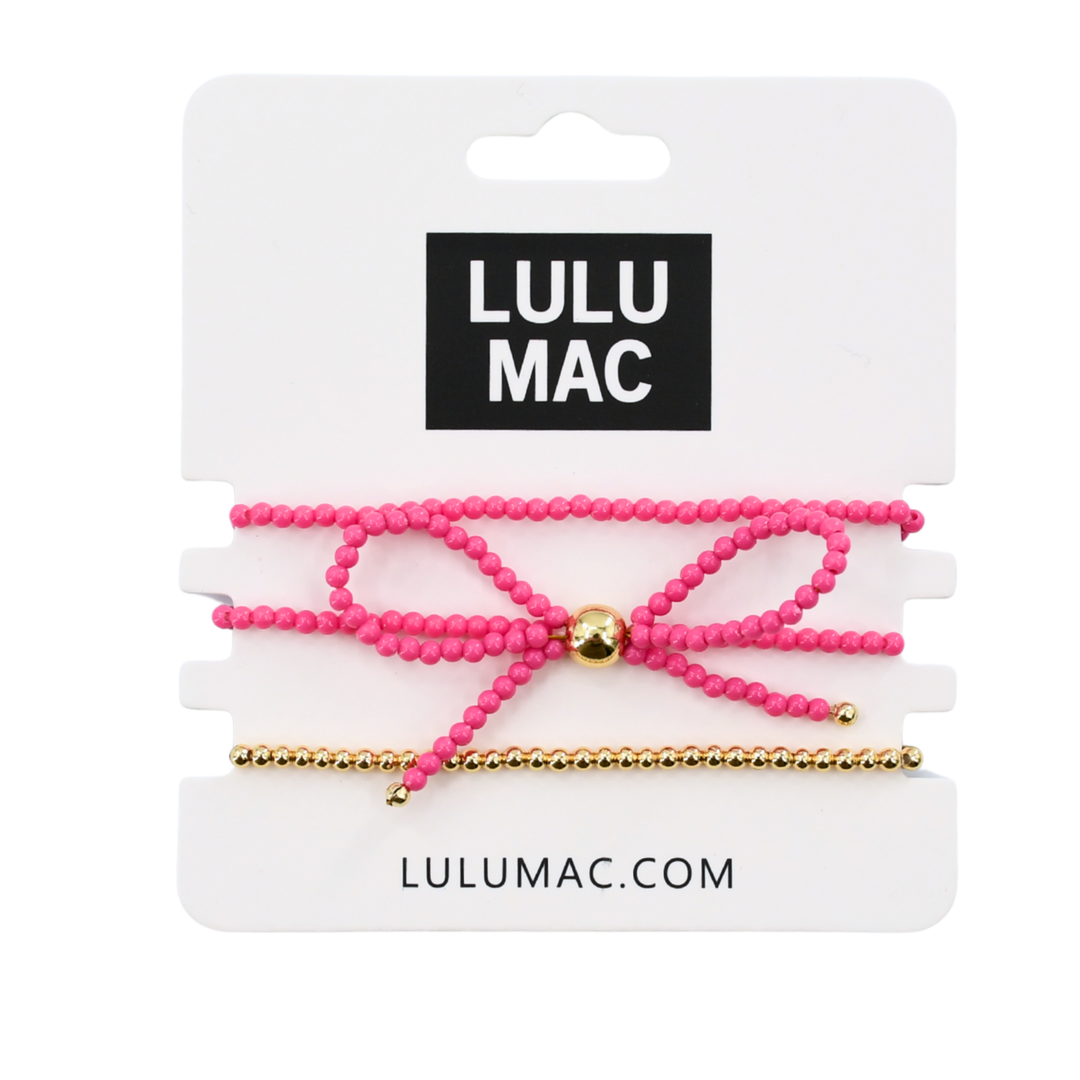Lulu Mac Bow Bracelet Set Hot Pink