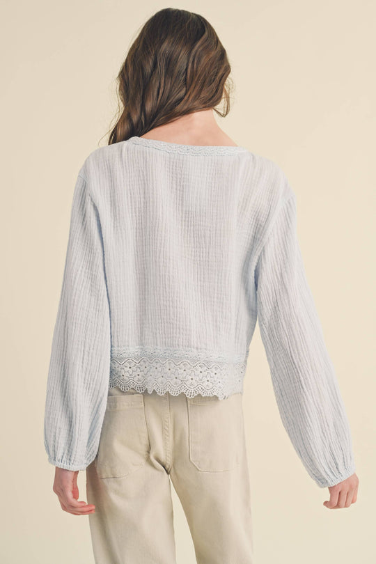 Button Down Lace Trim Top