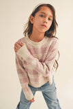 Drop Shoulder Striped Check Sweater